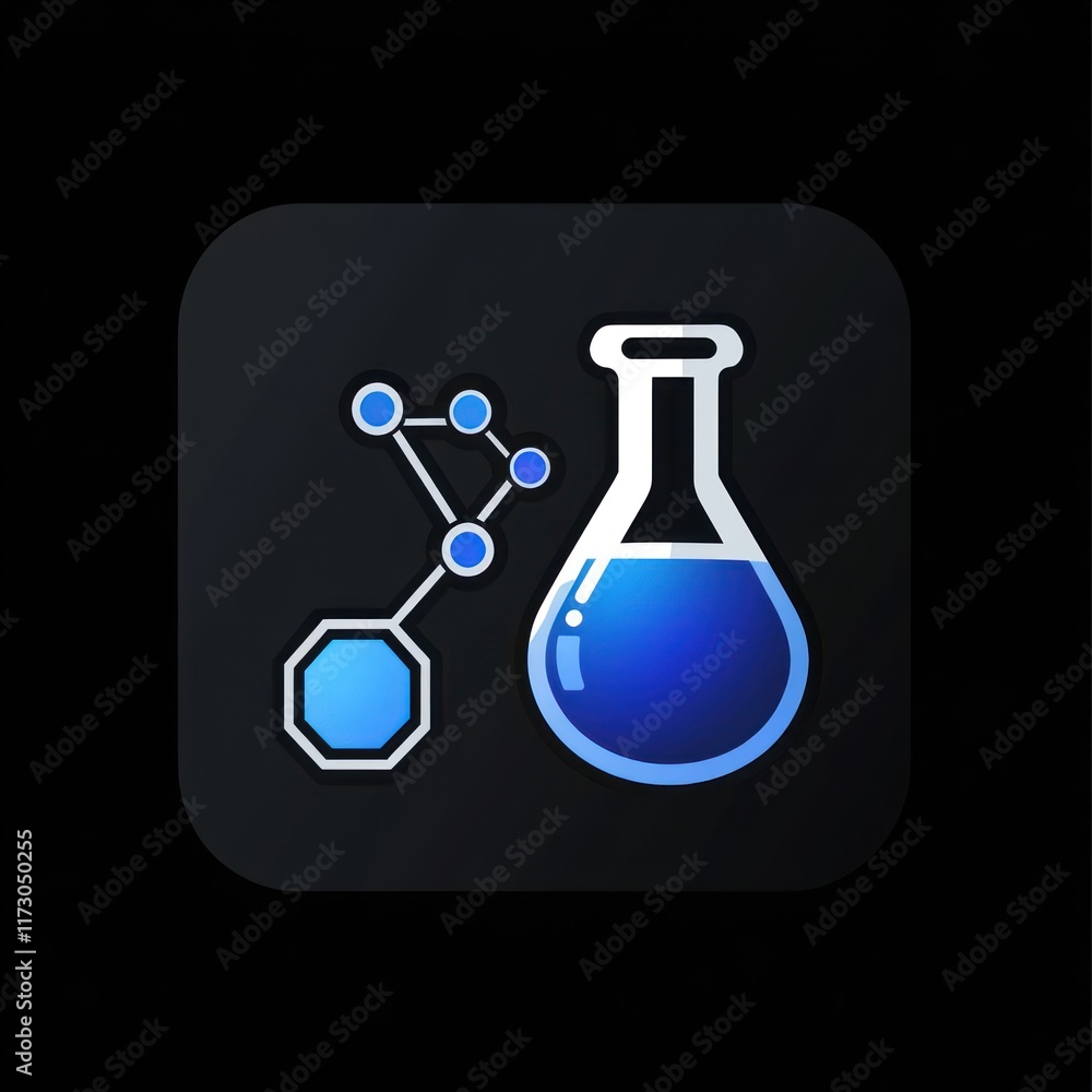 Poster app icon depicting molecular structure and erlenmeyer flask