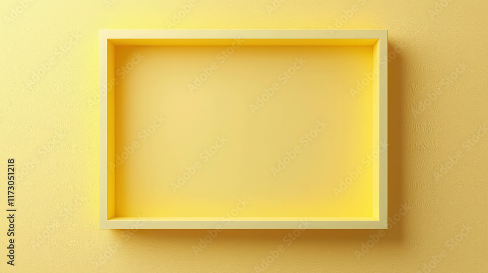 Poster bright yellow rectangular frame in pastel color with 3d effect on background