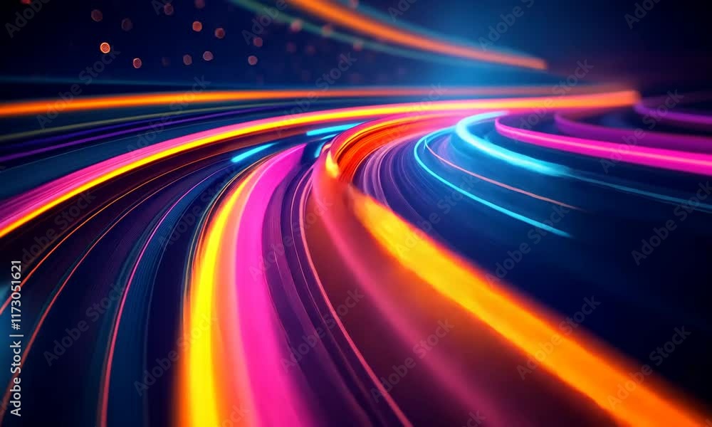 Poster abstract vibrant light trails dynamic speed motion blur colorful swirling neon lines futuristic tech