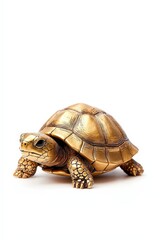 Obraz premium Small golden turtle figurine symbolizing perseverance, isolated on white