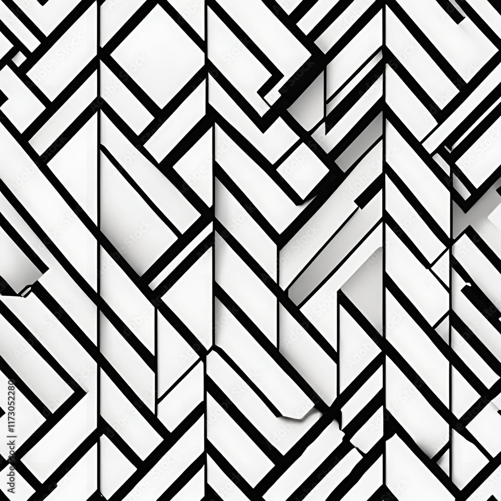 Poster an intricate abstract pattern of black and white geometric lines, creating a visually striking desig