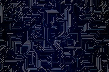 Fototapeta premium Abstract close-up of a glowing blue digital circuit board, showcasing intricate connections and technological design on a black background. 