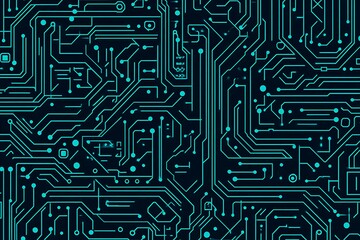 Abstract close-up of a glowing blue digital circuit board, showcasing intricate connections and technological design on a black background.
