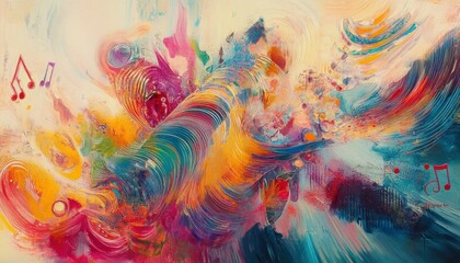 Chromatic Harmony, A Symphony of Colors and Movement, Expressing the Vibrant Energy of Abstract Musicality with Flowing Lines and Rhythmic Notations