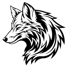 Obraz premium Stylized black and white wolf head silhouette with sharp features and a fierce, tribal-inspired design. Perfect for bold logos and wild animal themes.