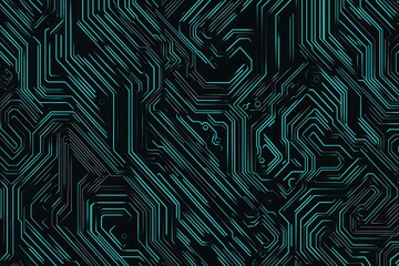 Abstract close-up of a glowing blue digital circuit board, showcasing intricate connections and technological design on a black background.
