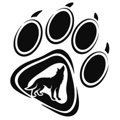 A bold and clean black and white paw print with a minimalist design, featuring a high-contrast, symmetrical composition. Perfect for pet-related logos and graphics.