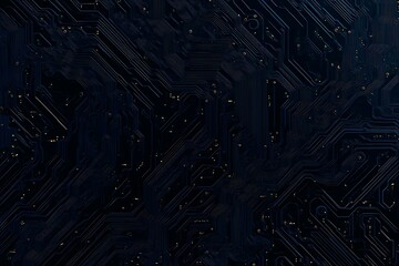 Fototapeta premium Abstract close-up of a glowing blue digital circuit board, showcasing intricate connections and technological design on a black background. 