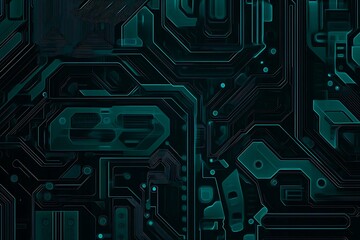 Abstract close-up of a glowing blue digital circuit board, showcasing intricate connections and technological design on a black background.
