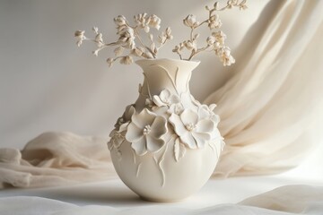 Elegant Ornate Vase with Delicate Floral Arrangement