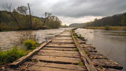 Fototapeta premium old wooden bridge over river