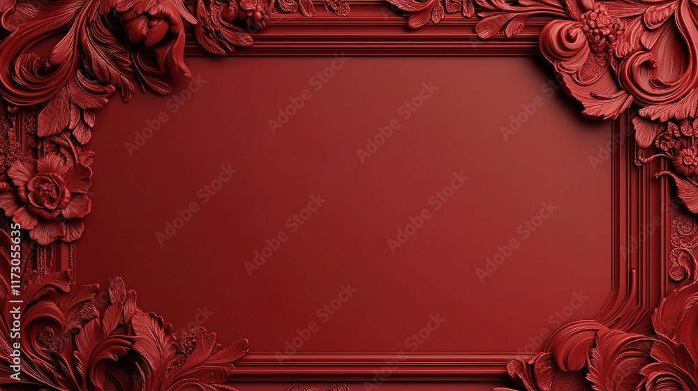 Poster classic red frame with intricate floral patterns and design elements