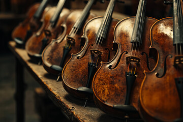 Naklejka premium Collection of Vintage Violins Displayed