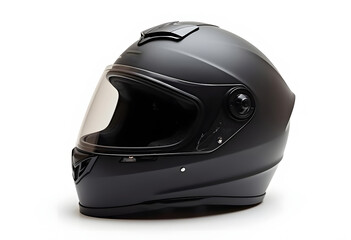 Fototapeta premium Beautiful black with red motorcycle helmet. With a transparent visor. Closeup. Isolated. 