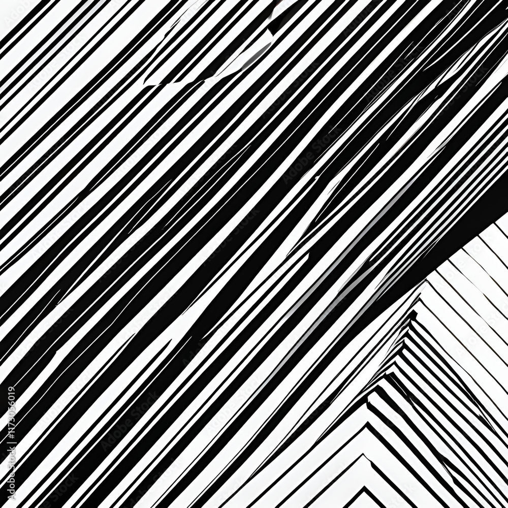 Poster a striking abstract design featuring bold black and white diagonal lines, creating a sense of depth 