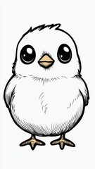 Obraz premium Adorable Cartoon Chick Illustration Cute Baby Bird Drawing White Fluffy Chicken Big Eyes