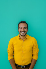 Obraz premium Smiling Man Against Turquoise Background