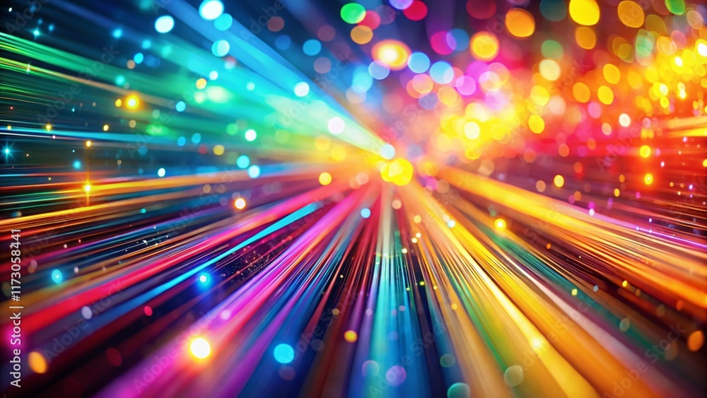 Wall mural abstract futuristic background: bright spectrum lines with bokeh effect - 4k