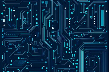 Abstract close-up of a glowing blue digital circuit board, showcasing intricate connections and technological design on a black background.
