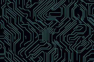 Abstract close-up of a glowing blue digital circuit board, showcasing intricate connections and technological design on a black background.
