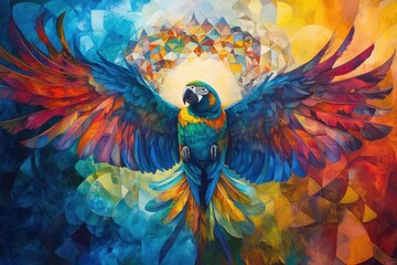 Obraz premium A Vibrant Macaw Soaring with Wings Outspread
