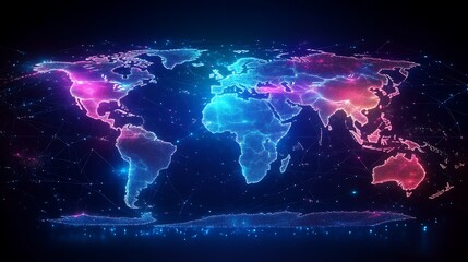 Glowing digital world map.