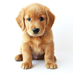 Obraz premium Golden retriever puppy sitting on a white background looking adorable and curious at the camera