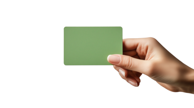 Woman's hand holding a green card, isolated