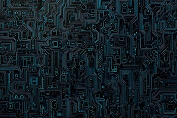 Abstract close-up of a glowing blue digital circuit board, showcasing intricate connections and technological design on a black background.
