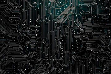 Abstract close-up of a glowing blue digital circuit board, showcasing intricate connections and technological design on a black background.
