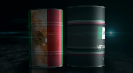 Mexico oil crude petroleum fuel barrels in row