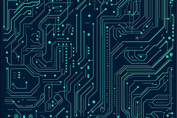 Abstract close-up of a glowing blue digital circuit board, showcasing intricate connections and technological design on a black background.
