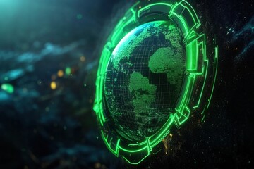 Obraz premium A digital rendering of a glowing earth surrounded by a protective green energy shield.