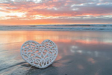 Fototapeta premium Serene deserted beach during dusk with reflective calm waters