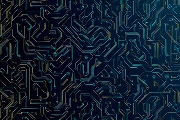 Fototapeta premium Abstract close-up of a glowing blue digital circuit board, showcasing intricate connections and technological design on a black background. 