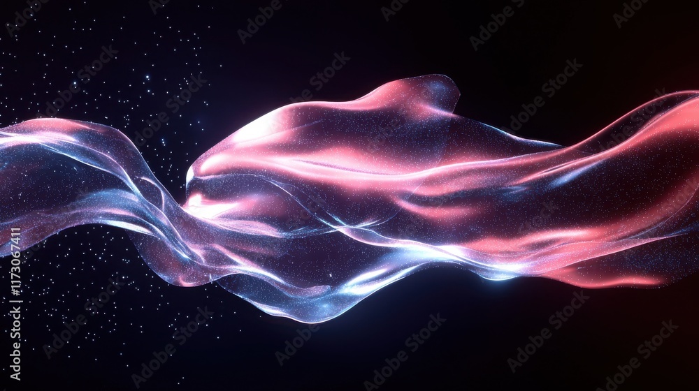 Poster dynamic abstract flowing light waves digital realm visual art dark environment close-up perspective 