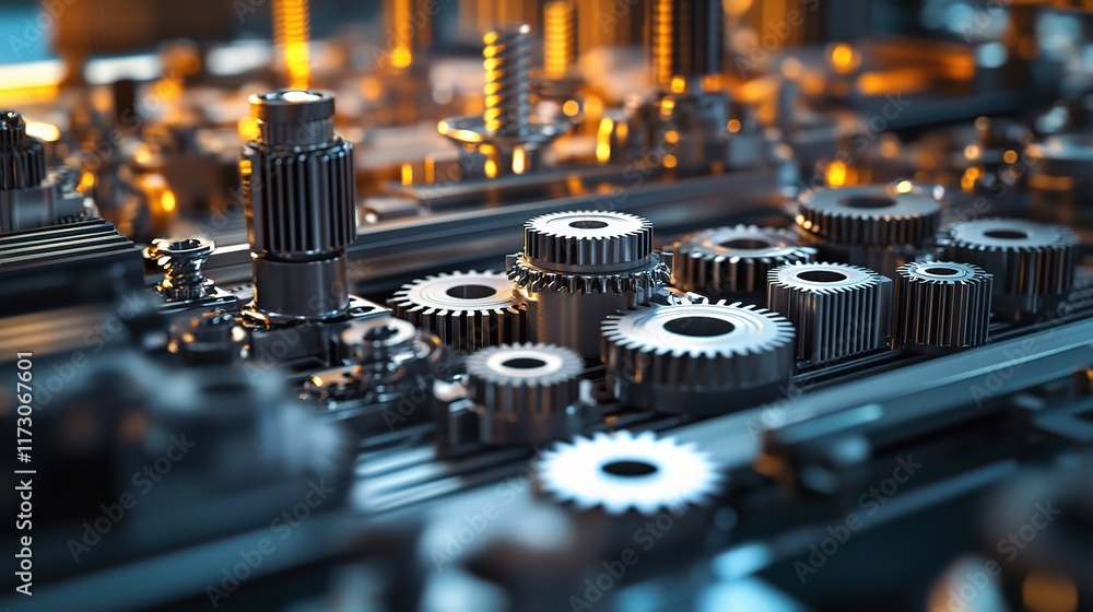 Poster abstract pattern of mechanical components and gears in close-up view