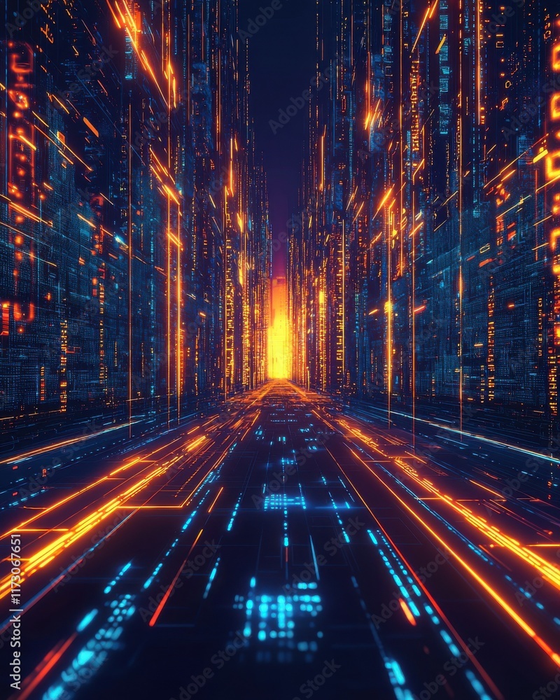 Poster futuristic digital abstract background luminous pathway technology environment virtual landscape ill
