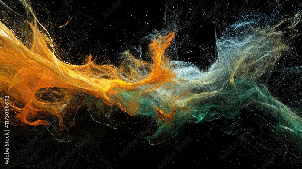 Poster dynamic energy particle trails abstract art digital realm visual content vibrant colors abstract con