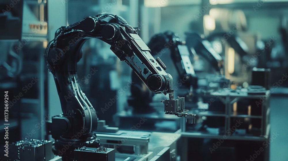 Poster advanced robotic arms operating in a modern smart factory setting