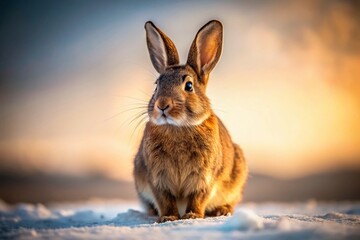 Obraz premium Adorable Brown Rabbit on Pure White Background - Low Light Photography Stock Photo
