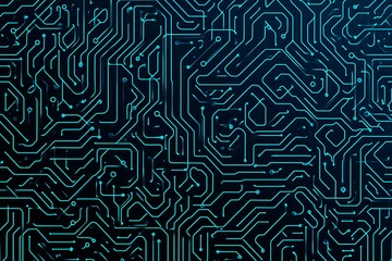 Abstract close-up of a glowing blue digital circuit board, showcasing intricate connections and technological design on a black background.
