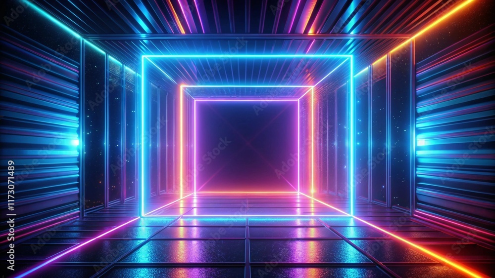 Fototapete a 3d rendered abstract technology background features a mesmerizing geometric design, with a neon sq
