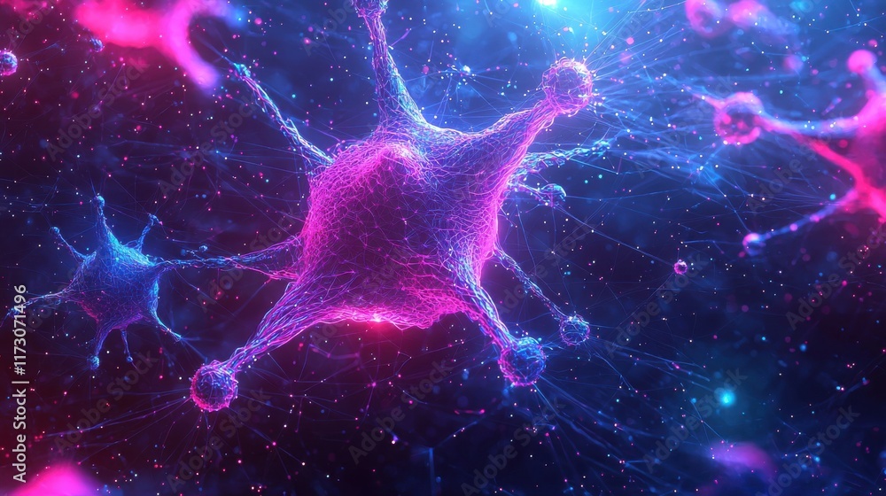 Poster dynamic digital abstract background of fiber connections in a vibrant space environment