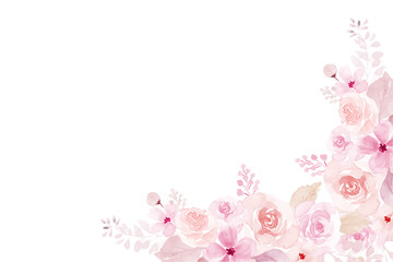 Watercolor flowers background for design. Floral border frame card template.