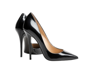 Pair of Stylish Black High Heels on a Transparent PNG Background for Fashion and Advertisement.