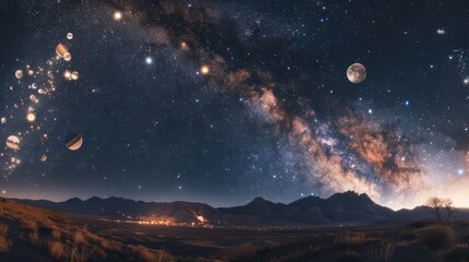Fototapeta premium Artistic depiction of planets aligned in space with cosmic radiance