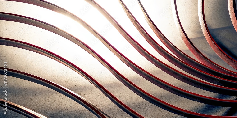 Poster A series of red and white lines that are curved and overlapping