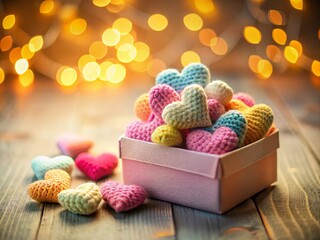 Adorable Crochet Heart Gift Box, Miniature Tilt-Shift Photography