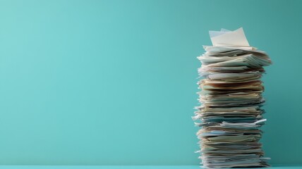 Organized tax receipts and documents stack office space informative image minimalist background professional viewpoint